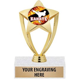 Crown Awards 6" Gold Karate Flames Trophy - Customized Karate Star Trophy