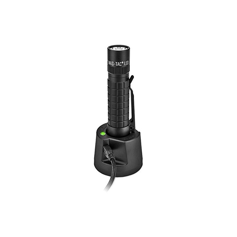 Maglite Mag-Tac LED Rechargeable Flashlight - Plain-Bezel, Matte Black