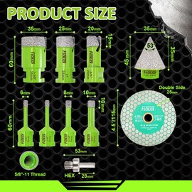 FACHLICH Tile Hole Saw Kit Diamond - (6/6/8/10/20/25/35mm Drill Bits+Chamfer Bit+Adapter+Tile Blade) Diamond Hole Saw Kit for Porcelain Ceramic Marble Brick Granite,5/8"-11 Thread