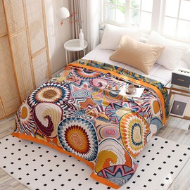 Boho 100% Cotton Muslin Blankets for Adults 4-Layer Gauze 80 x 90 Inches Summer Bed Blanket Geometric Spiral Decor Soft Cozy for Sofa Bed Coverlet Both Sides (Boho Stars, 80 x 90 in)