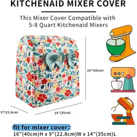 AGDGV KitchenAid Mixer Cover for 6-8Qt KitchenAid & Hamilton Stand Mixers, Floral Flower Print Design, Compatible with Tilt Head & Bowl Lift Models, Durable Mixer Accessories