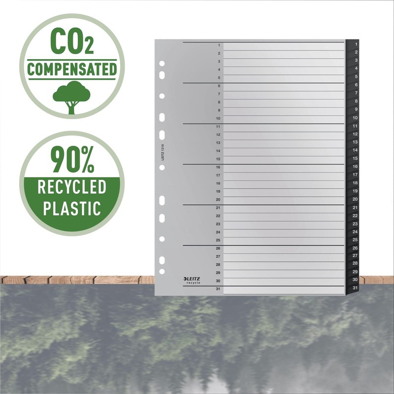 Leitz Register mit 31 Taben, 1-31, Extrabreit, Umweltfreundlich, CO2-kompensiert, Recycle-Serie,