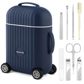 8-Piece Nail Clippers Set with Mini Travel Suitcase, Portable Personal Grooming Kit for Men and Women(Navy)