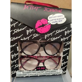 BETSEY JOHNSON 2-PACK BLUE LIGHT FILTERING GLASSES READERS  +1.50 NEW
