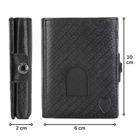 Blade® Men's Card Holder with Coin Compartment, 6-8 Card Holder, Leather Credit Card Holder with RFID Protection, Mini Wallet Pop Up, Card Wallet, Credit Card Holder, Men's Wallet, Black, carbon