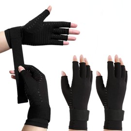 Donfri 2 Paar Handgelenkstütze Arthrose Handschuhe Copper Kompressionshandschuhe Arthritis-Raynaud Syndrom(L-XL)