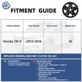 Paanlok 4-Pack 16 Wheel Skins Hubcaps for Honda CR-V 2012-2016 | OEM Steel Wheel Replacement Covers | Snap-On ABS PC Anti-Rust Rim Protector | Factory Fit Only (Gloss Black)