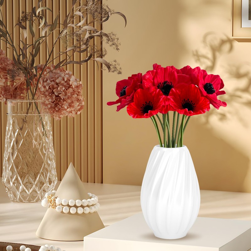 Lezevn 12pcs Artificial Red Flower Remembrance Sunday Flowers for Home
