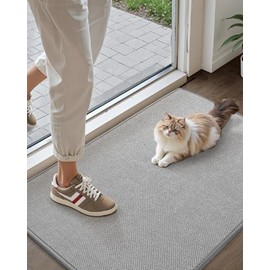 Color&Geometry Industrial Retro Indoor Door Mat with Non Slip Backing, 24"x35", Low Profile Front Door Mat, Entry Rugs for Inside Entryway, Hallway, Easy to Clean, Grey White