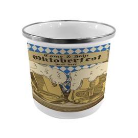 Lunarable Oktoberfest Metal Camping Cup, Cold Foamy Beer Mugs Cheers Party Theme Tourist Attraction Travel Destination, Stainless Steel Mug for Indoor and Outdoor Activities, Blue Beige