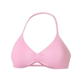 Women's Light Pink Halter Sports Bra – Wireless Stretchy Bralette Top for Yoga, Workout, Running, Gathered Front Activewear (US, Alpha, Small, Regular, Regular, Light Pink)