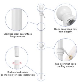 Yeesun Flag Pole for House with 3x5 American Flag, 6 FT Wall Mount Flag Pole with Bracket for Home Porch,Outdoor Deco.Residential or Commerical Tangle Free Flag Pole Kit (White)