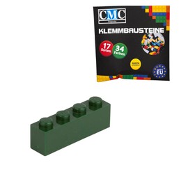 CMC imports 30 Clamping Blocks, Building Blocks, Basic Building Blocks, 1 x 4 Nubs, Compatible Bricks, 34 Different Colours (484 - Moss - Green)