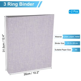 PATIKIL 3 Ring Binder, 2 Pcs A4 Size Flexible Round Binder Big Capacity Linen Planner Binder for Business Home Classroom, Light Purple