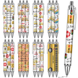VorkiVecKi School Bus Ballpoint Pens - 24 Pcs Driver Appreciation Retractable Black Gel Ink Ball Point Pen Sets Students Thanks Motivational Gifts Bulk Supplies Fancy Office Writing Essentials Favors