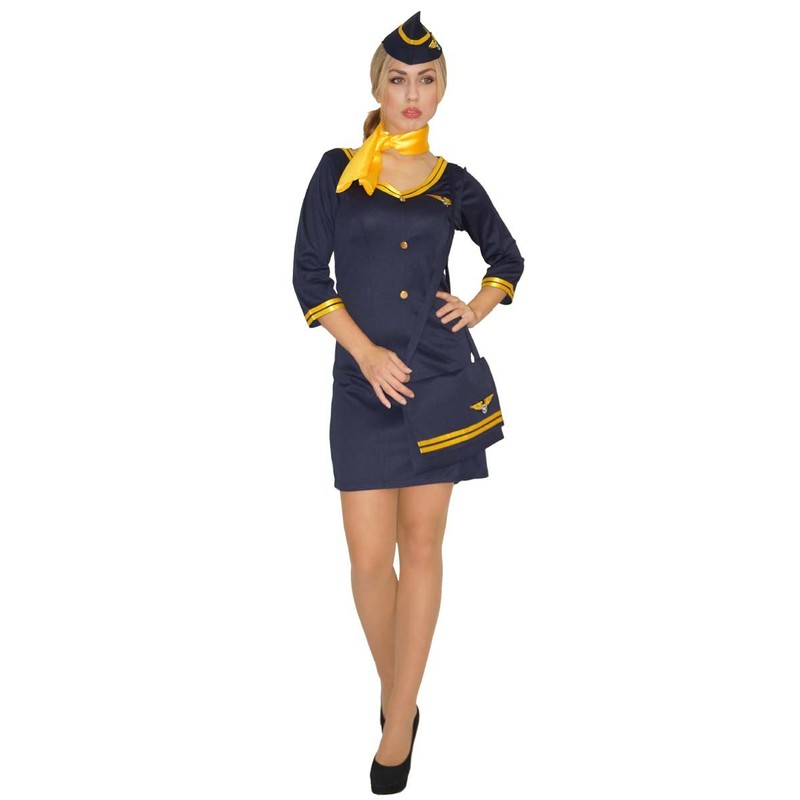 Maylynn 14142, costume stewardess flight attendant with bag., large, blue