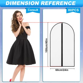 Sintuff 80 Pcs 24'' x 40'' Translucent Garment Bags for Hanging Clothes Cover with Black Full Zipper Hanging Travel Garment Cover Bags for Suits, Coats Storage