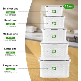 Freshmage Fruit Storage Containers for Fridge with Removable Colander 10 | Airtight Food Storage Container Dishwasher Safe Produce Saver for Refrigerator