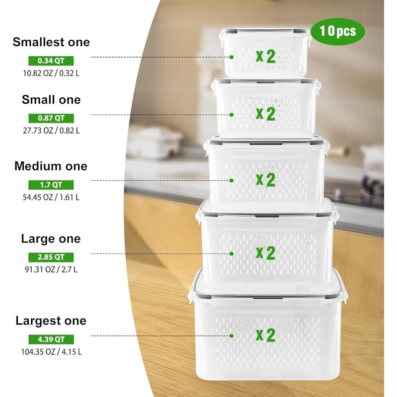 Freshmage Fruit Storage Containers for Fridge with Removable Colander 10