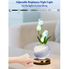 Tulip Night Light,Flower Table Lamp,3-Color Dimmable Artificial Floral Desk Lamps Cute Bedroom Bedside Light Bar Coffee Shop Restaurant Festival Romantic Gifts for Mom/Ladies
