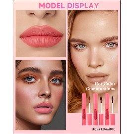 Peel Off Lip Tint Stain 3pcs Set,Tattoo Lip Liner Stain with Matte Finish,Lip Gloss Long Lasting Waterproof Smudge Proof Nonstick Cup Tinted colored Lip Stain,Lip Makeup Gift for Women 02+04+06