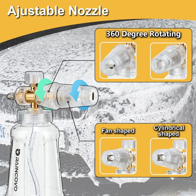 Raincovo Foam Cannon with Short Pressure Washer Gun, Dual Connector