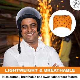 BISMAADH Bamboo Cotton Sikh Symbol Khanda Printed Patka Durag Headcover Skull Cap Beanies (kesari)