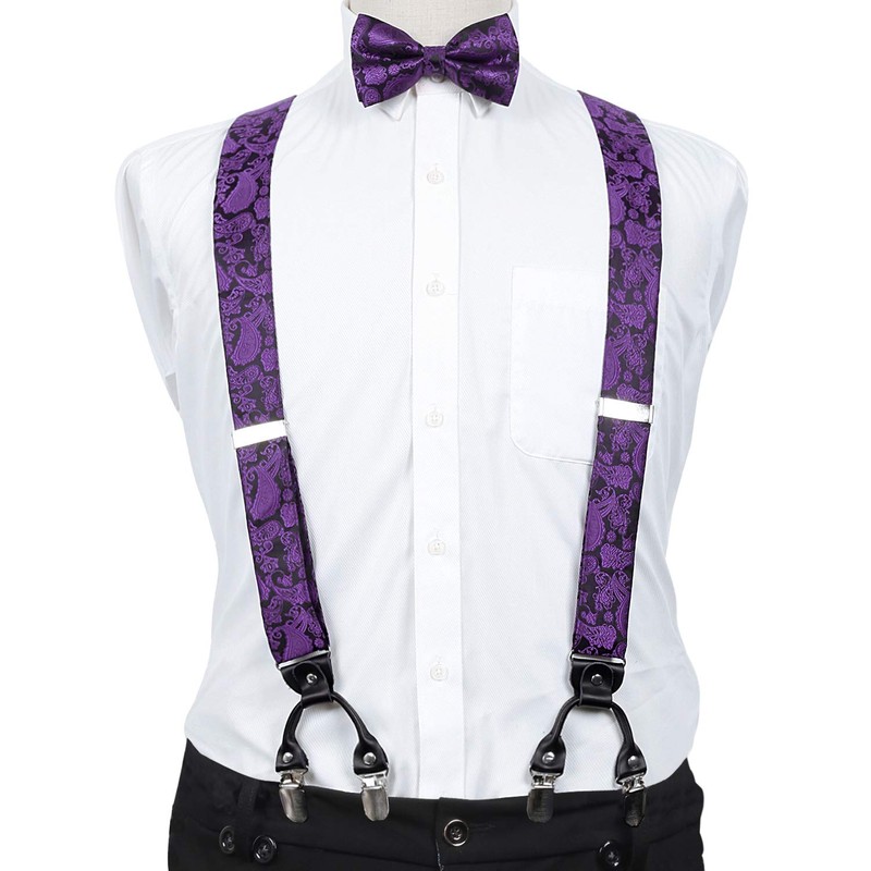 Alizeal Mens Paisley Suspender and Bow Tie, Hanky, Cufflinks, Dark
