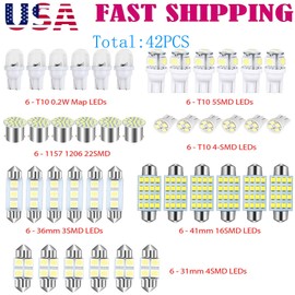 42X Auto LED 12V License Plate Light Map,Dome, Door, Trunk Bulbs Interior 6000K