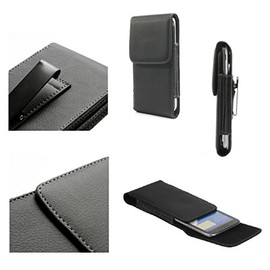 DFV mobile - Leather Flip Belt Clip Metal Case Holster Vertical for Intex Aqua Y2 Remote - Black