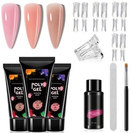 All-in-One Poly Gel Nail kit - 15ml 3-color extension set for beginners, Includes poly gel, builder gel, nail clips, and art tools, Perfect for DIY extensions