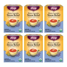 Yogi Tea Honey Lavender Stress Relief Tea - 16 Tea Bags per Pack (6 Packs) - Organic Chamomile Lavender Tea - Includes Lemon Balm, Lemongrass, Spearmint Leaf, Peppermint Leaf, Honey Flavor & More
