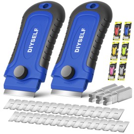 DIYSELF 2 Pack Razor Blade Scraper with 30 Pcs Extra Blades, Scraper Tool for Cleaning, Glass, Stickers, Paint Scraper, Razor Scraper, Glass Scraper, Razor Scraper Tool, Glass Stove Top Scraper