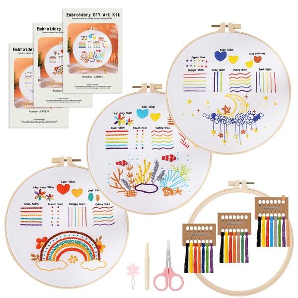 FIHODONE 3 Embroidery Set Adults, Embroidery Kit with Tools, Embroidery