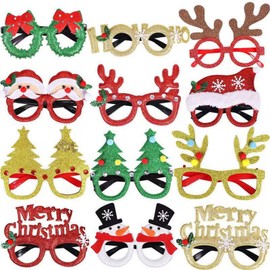 Pack of 12 Christmas Glasses, Creative Christmas Glasses Party, Christmas Tree Reindeer Party Glasses, Suitable for Photography and Celebrations (12 Styles)