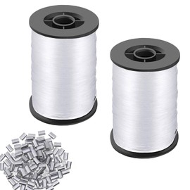 Srvauyea 250 m Nylon Thread, Transparent, Tear-Resistant, Strong Nylon Line, 0.6/0.8 mm Fishing Line, Transparent, Nylon Thread with 200 Pieces Aluminium Crimp Sleeves for Fishing Crafts Jewellery