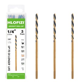 HLOFIZI 1/4 x 8 Inch Extra Long Drill Bits (3 Pack), Aircraft Drill Bit Black and Gold M2 HSS for Wood, Plastic, Thin Metal Sheet