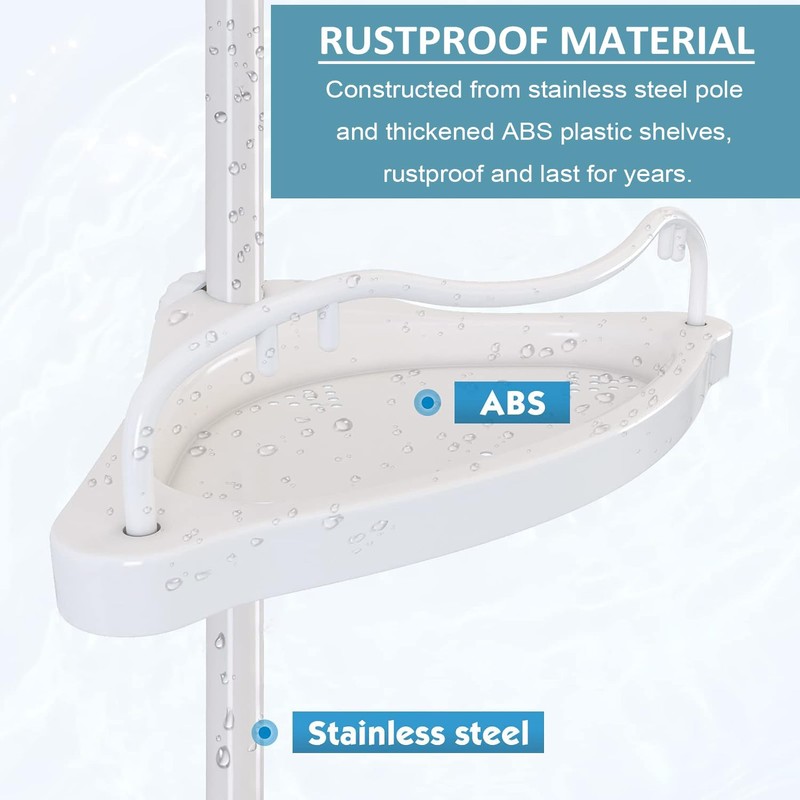 Corner Shower Caddy Tension Pole, Rustproof Bathtub Storage Organizer with