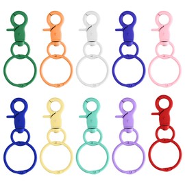 JJWUYUE 10 Pcs Keyrings Swivel Lobster Clasps with Key Ring Hoops, Keyring Clips, 1.2 inch Key Chain Clips Hooks, Key Ring Clips and Keyring Rings, Colorful Keychain Hooks for Jewellery Making Crafts