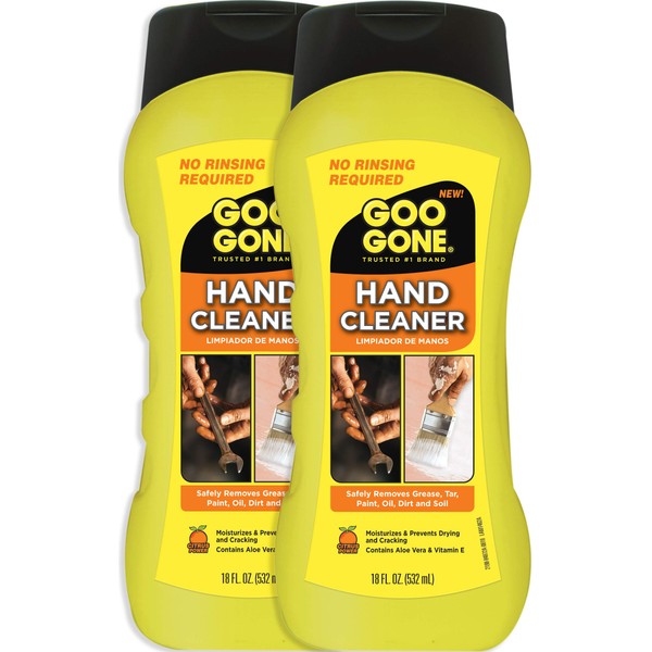 Goo Gone Hand Cleaner - 18 Ounce - (2 Pack) Degreaser No Water Needed Rinse, Perfect for Mechanics and Working in The Garage, Natural Pumice Plus Aloe