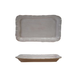 Creative Co-Op Stoneware Platter with Ruffled Edge, White