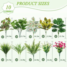 19PCS Artificial Plants Outdoor UV Resistant Faux Greenery Stems & Flowers Realistic Fake Shrubs Bushes for Patio Garden Front Porch Yard Decor