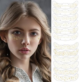 AIBEE Glitter Freckles, 12PCS Temporary Tattoos Fake Freckles Gold Body Face Glitter Sparkle Freckles Makeup Patches Rave Festival Party Accessories for Women Girls