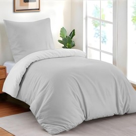 Dreamzie - Bed Linen Set 135 x 200 cm with 1 Pillowcase 50 x 70 cm Light Grey/White - 1 Duvet Cover 135 x 200 cm Made of 100% Microfibre - Certified No Chemicals (Oeko Tex)