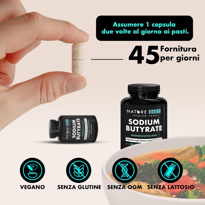 Nature Diet Sodio Butirrato, Acido Butirrico, 720 mg per Porzione,