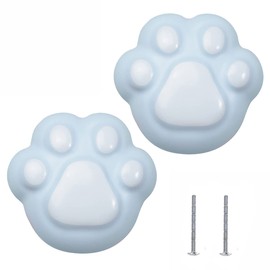 Cabinet Knob, Drawer Pull, Ceramic Handles, Cupboard Knob, Drawer Pull, Ceramic Colorfull Children Handles Cabinet Knob 2PCS (Cat Paw, Blue)