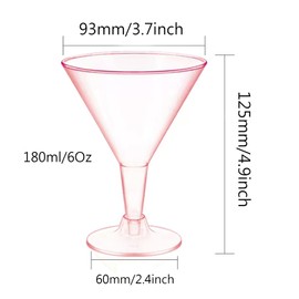 Dorclife 20Pcs Plastic Martini Cocktail Glasses 180Ml Plastic Cocktail Glasses Reusable Martini Glasses Margarita Glass for Champagne Mocktail Desserts Parties Wedding Birthdays (Pink)