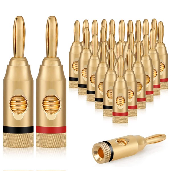 Banana Plugs Connectors, SUNJOYCO 24 Pcs 24K Gold Plated Banana