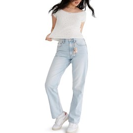 AEROPOSTALE Women's High Rise Baggy Jean, Light Wash