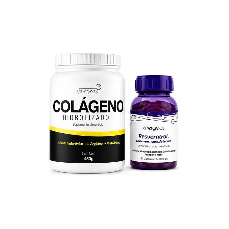 Colágeno Hidrolizado 450g Y Resveratrol 120 Cap Energeios